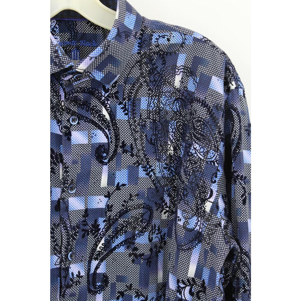 LUCHIANO VISCONTI BLACK Mens Large FLOCKED PAISLEY NAVY BLUE Shirt